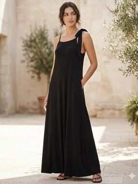 CAbi 5383 Bow Adjustable Black Jersey Halter Maxi Dress XL